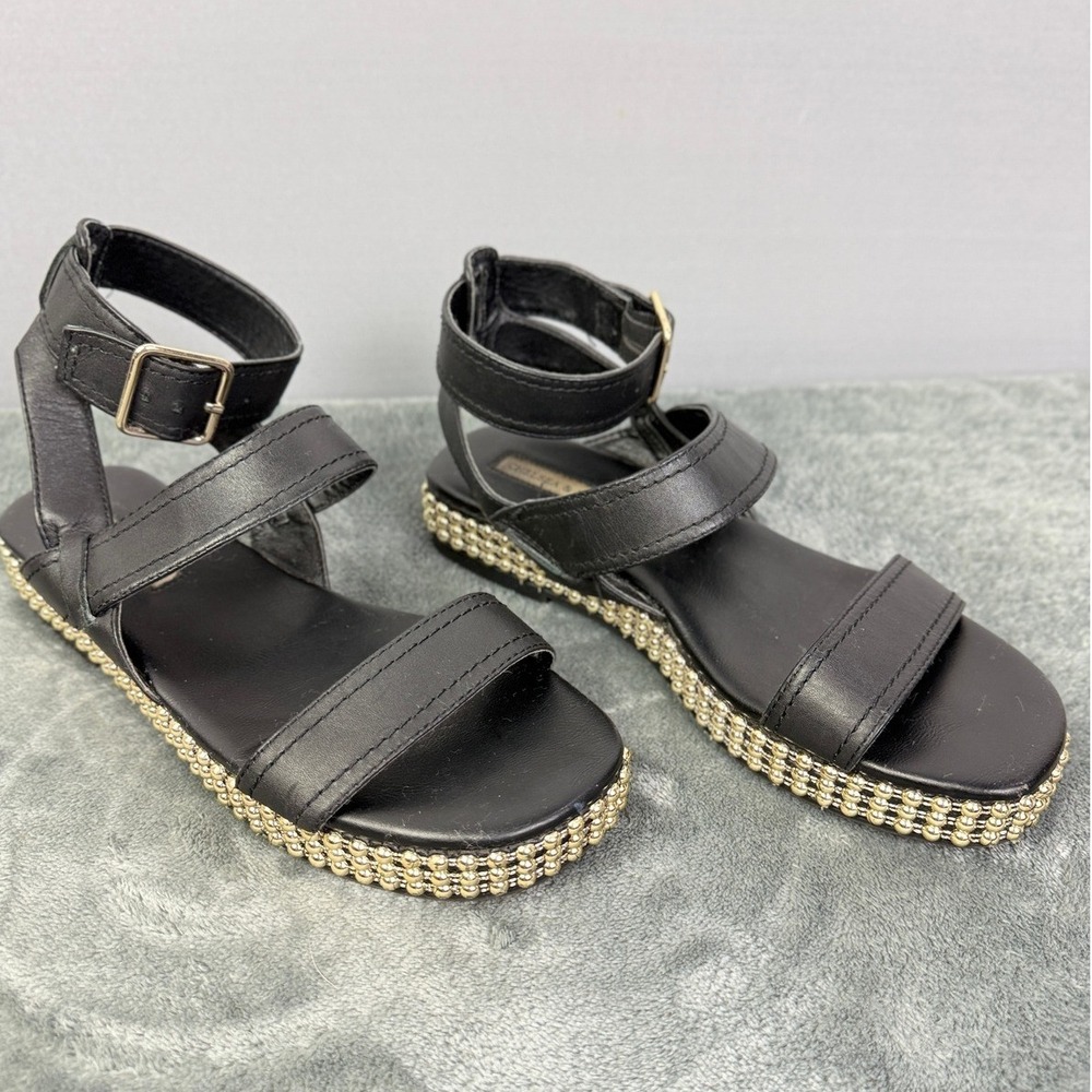 Chelsea & Violet Black Ankle Strap Sandals Gold Studded Detail Size 9